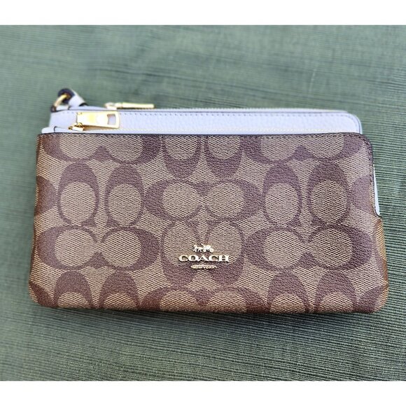 COACH Double Zip Wallet In Signature Canvas Pebbled Leather NWT! - Picture 1 of 8